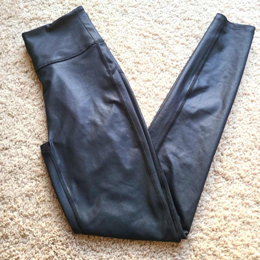 Abercrombie & Fitch Leggings XS High Rise Metallic Sheen Black Foil Faux Leather